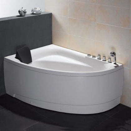 EAGO 59" Corner Whirlpool Bathtub – Single Person | White Acrylic Spa Tub AM161-R