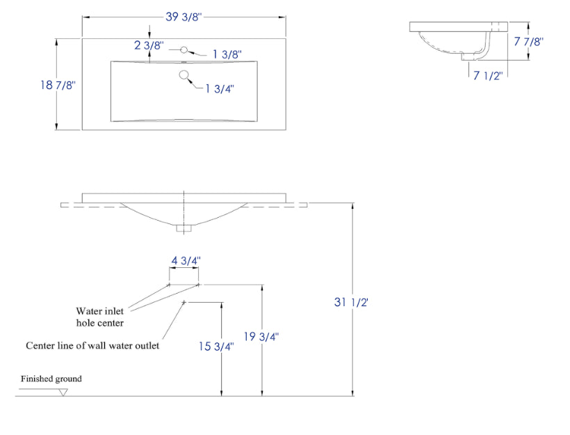 EAGO 40" White Ceramic Drop-In Sink β Rectangular Single Bowl Bathroom Basin BH002