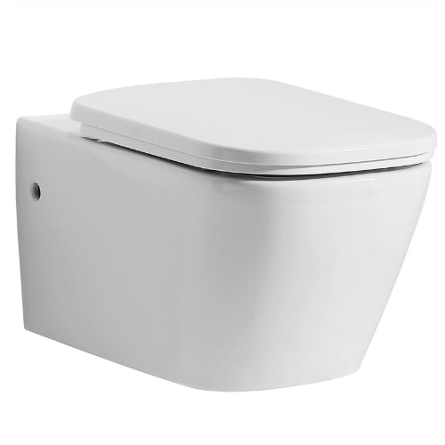EAGO Modern Wall-Mounted Dual Flush Toilet – White Ceramic Square Bowl WD390